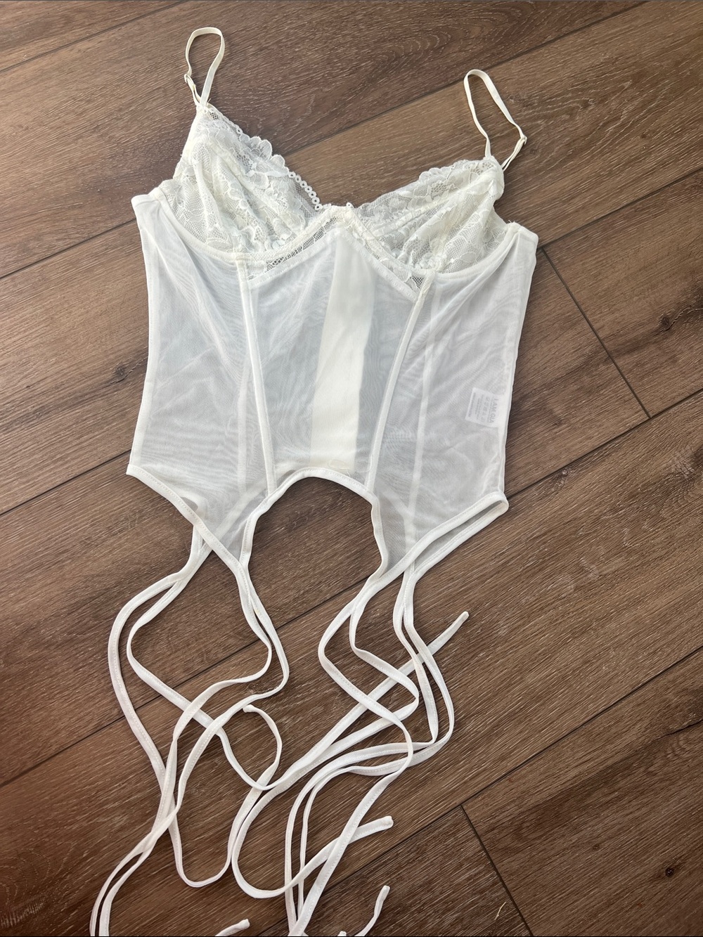 I Am Gia Sheer Lace Bustier Corset Top in Ivory